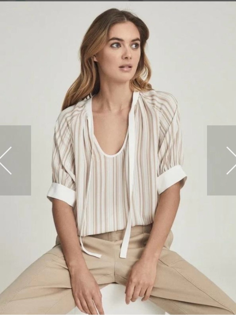 Reiss Cream and Tan Striped Blouse